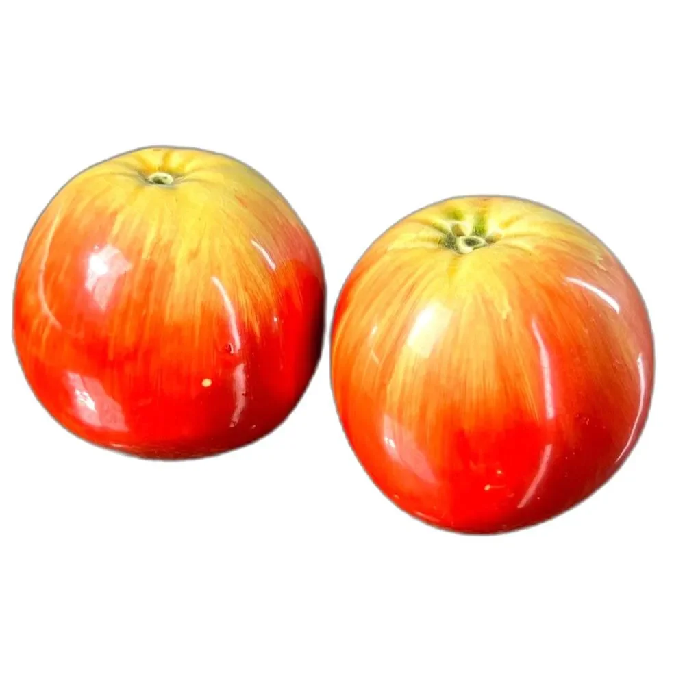 Vintage Ceramic Apple Salt Pepper Shakers Red Yellow Fruit Kitchen Decor 60s 70s